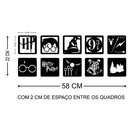 10 Kit Mini Quadros Harry Potter Decoração Sala Quartos