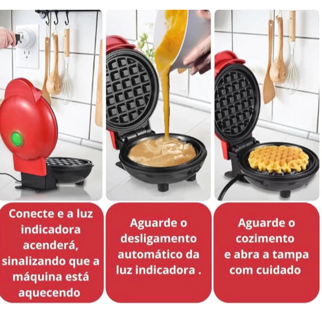 Mini Máquina de Waffles Elétrica Portátil Casa Cozinha Fazer Waffle Panquecas Automático 220V
