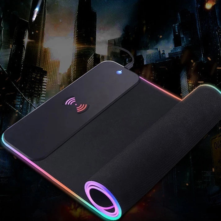 Mouse Pad Gamer RGB 70x30cm com Carregador Sem Fio 15W Iluminação LED Colorida -K3