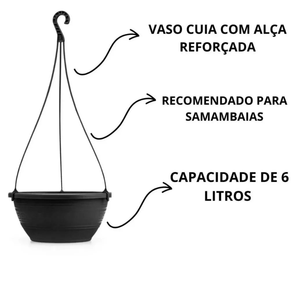 Kit 12 Vasos Pendente Cuia 6 Litros com Alça 50cm Pata de Elefante Flores