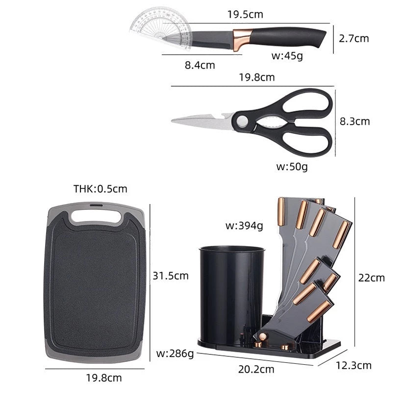 Kit Conjunto 19 Pçs Jogo Utensílios de Cozinha Kit Luxo Com Espátula Com Tábua Tesoura Faca R9