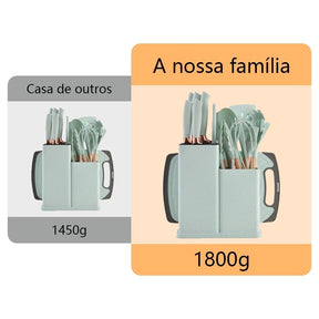 Kit Conjunto 19 Pçs Jogo Utensílios de Cozinha Kit Luxo Com Espátula Com Tábua Tesoura Faca R9
