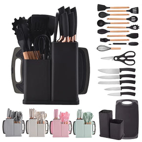 Kit Conjunto 19 Pçs Jogo Utensílios de Cozinha Kit Luxo Com Espátula Com Tábua Tesoura Faca R9