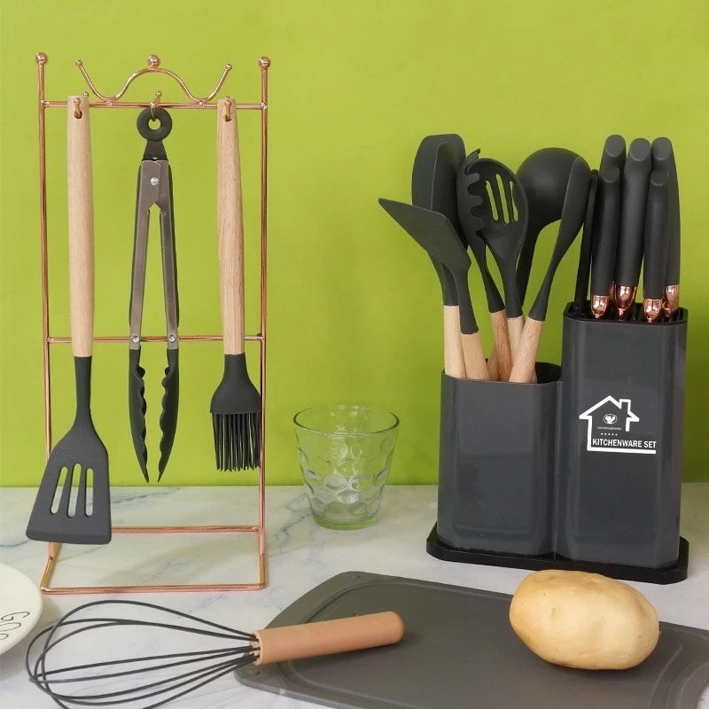 Kit Conjunto 19 Pçs Jogo Utensílios de Cozinha Kit Luxo Com Espátula Com Tábua Tesoura Faca R9