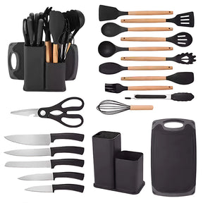 Kit Conjunto 19 Pçs Jogo Utensílios de Cozinha Kit Luxo Com Espátula Com Tábua Tesoura Faca R9