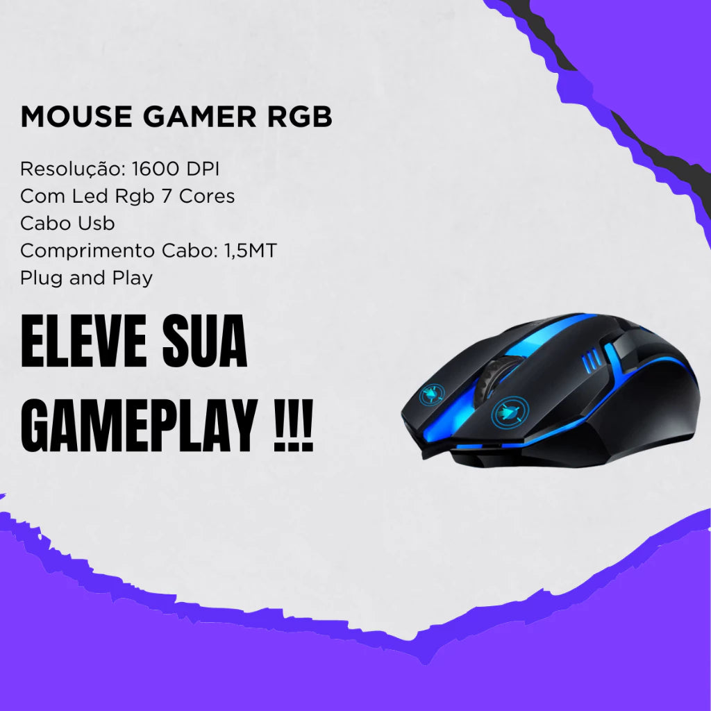 Kit Mobilador Completo 7 Peças Teclado Mouse Gamer Rgb Mouse Pad Hub Tripe Otg Micro e Tipo c
