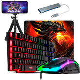 Kit Mobilador Completo 7 Peças Teclado Mouse Gamer Rgb Mouse Pad Hub Tripe Otg Micro e Tipo c