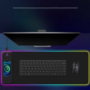 Mouse Pad Gamer RGB 70x30cm com Carregador Sem Fio 15W Iluminação LED Colorida -K3