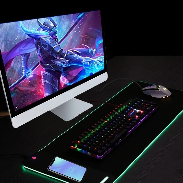 Mouse Pad Gamer RGB 70x30cm com Carregador Sem Fio 15W Iluminação LED Colorida -K3