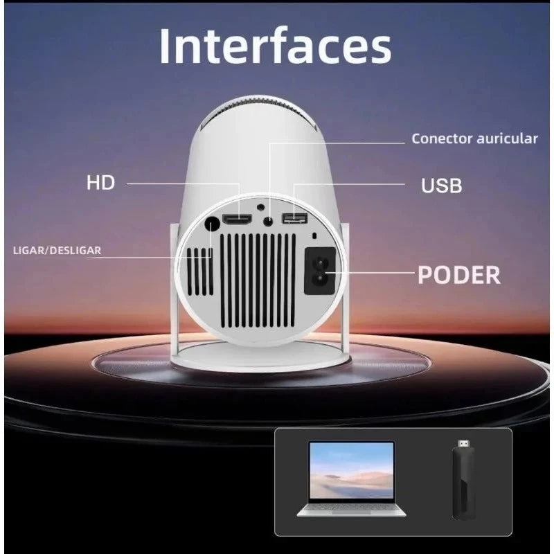 Projetor Wi-Fi portátil com interface HDMI Android HY300 4k HD com TV USB HD Android 11, cinema inteligente Bluetooth