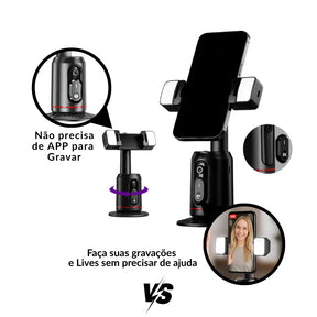 Gimbal Inteligente 360° com Rastreamento Facial AI + Luz LED e Controle Bluetooth para Celular