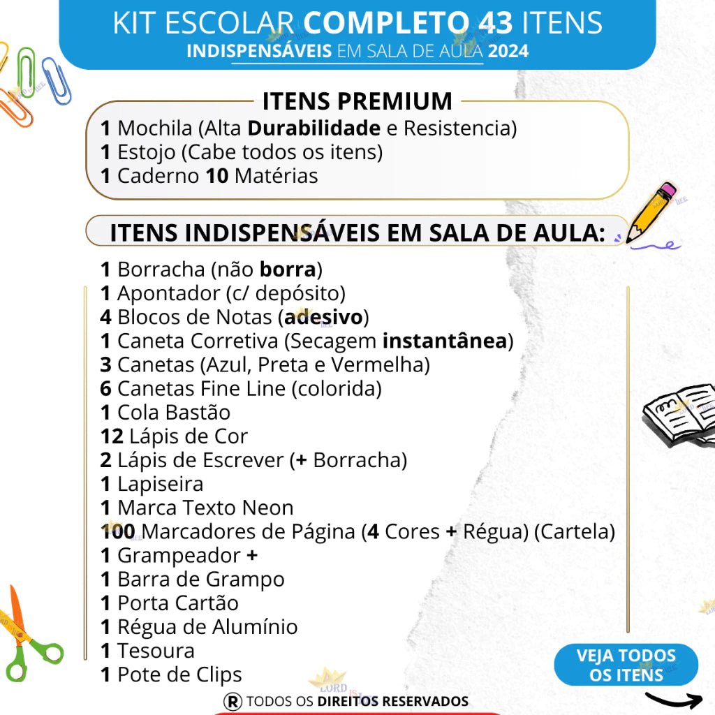 Kit Material Escolar Completo Com Sem Mochila Escolar Material Estojo