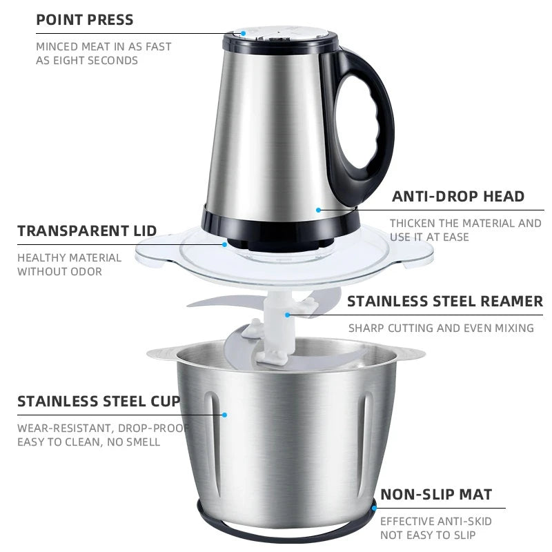 Triturador De Alimentos Carne e Legumes Elétrico 3L 110V E 220V