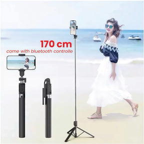 Selfie stick 1.7M de comprimento sem fio Bluetooth tripé portátil retrátil