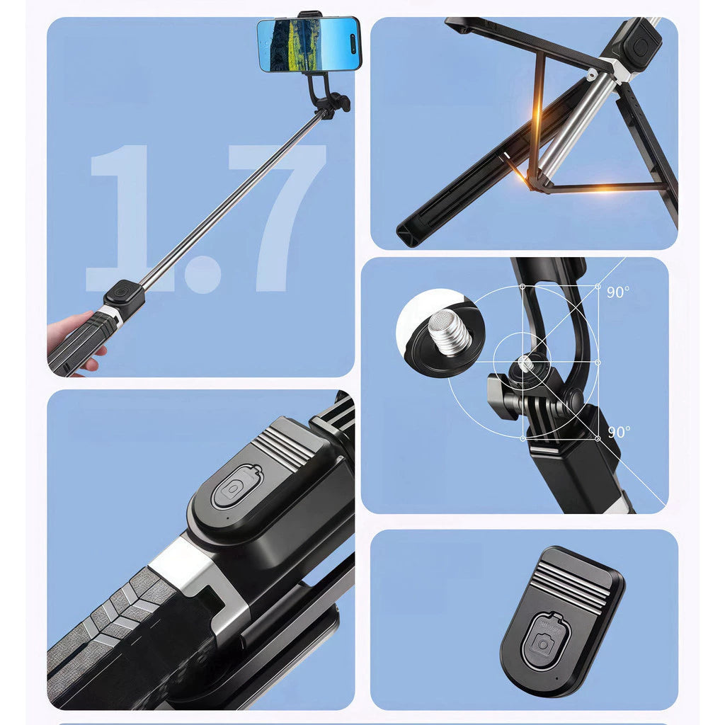 Selfie stick 1.7M de comprimento sem fio Bluetooth tripé portátil retrátil