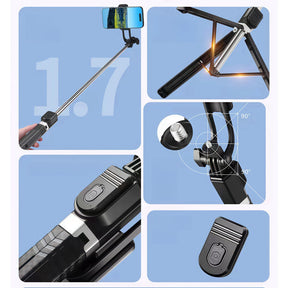 Selfie stick 1.7M de comprimento sem fio Bluetooth tripé portátil retrátil
