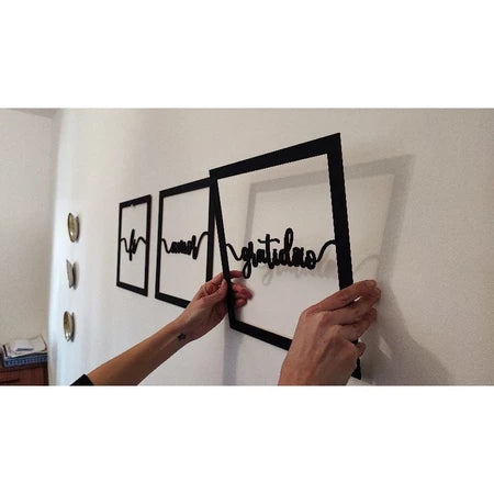 Kit Quadros Decorativos Fé Amor e Gratidão Para Quarto E Sala