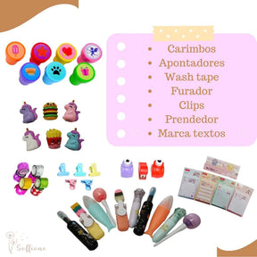 Kit Papelaria Fofa kawaii 25 Itens Diversos Estojo Presente + brinde canetas canetinhas caderno escolar presente ideal