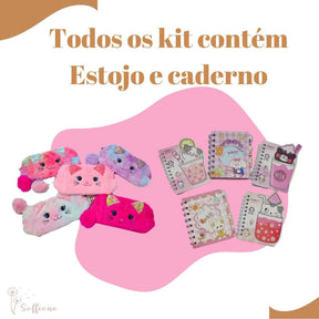Kit Papelaria Fofa kawaii 25 Itens Diversos Estojo Presente + brinde canetas canetinhas caderno escolar presente ideal