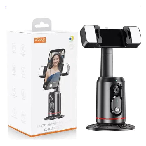 Gimbal Inteligente 360° com Rastreamento Facial AI + Luz LED e Controle Bluetooth para Celular
