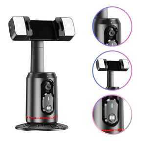 Gimbal Inteligente 360° com Rastreamento Facial AI + Luz LED e Controle Bluetooth para Celular