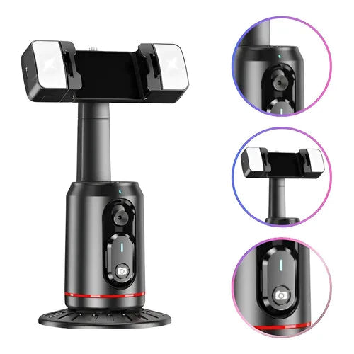 Gimbal Inteligente 360° com Rastreamento Facial AI + Luz LED e Controle Bluetooth para Celular