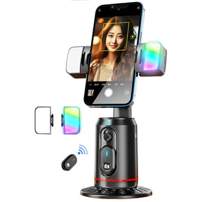 Gimbal Inteligente 360° com Rastreamento Facial AI + Luz LED e Controle Bluetooth para Celular