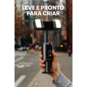 Gimbal Inteligente 360° com Rastreamento Facial AI + Luz LED e Controle Bluetooth para Celular